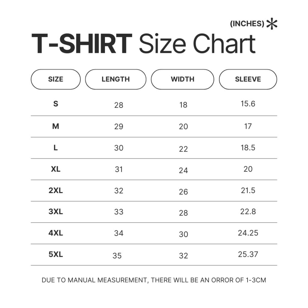 3D T shirt Size Chart - Kayaking Gifts