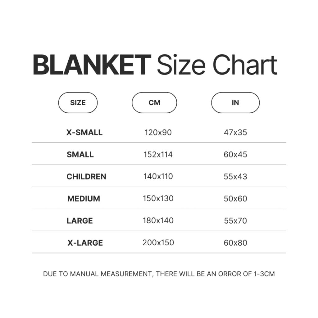 Blanket Size Chart - Kayaking Gifts