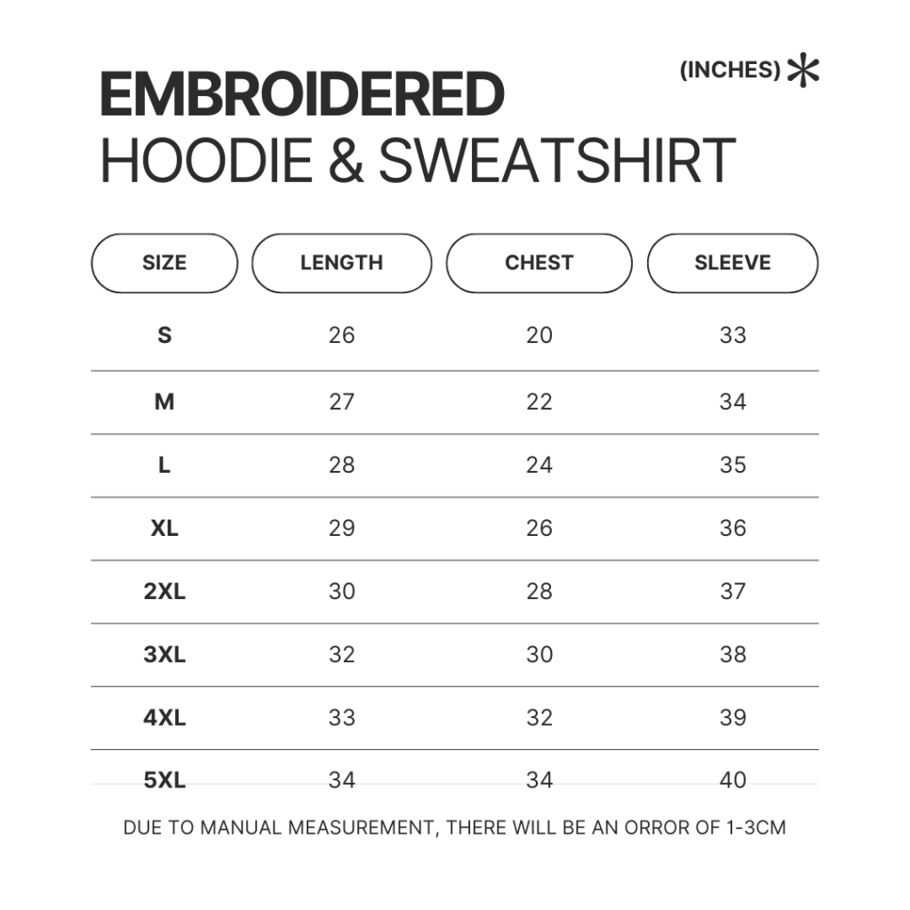 Embroidered Hoodie Sweatshirt Size Chart - Kayaking Gifts