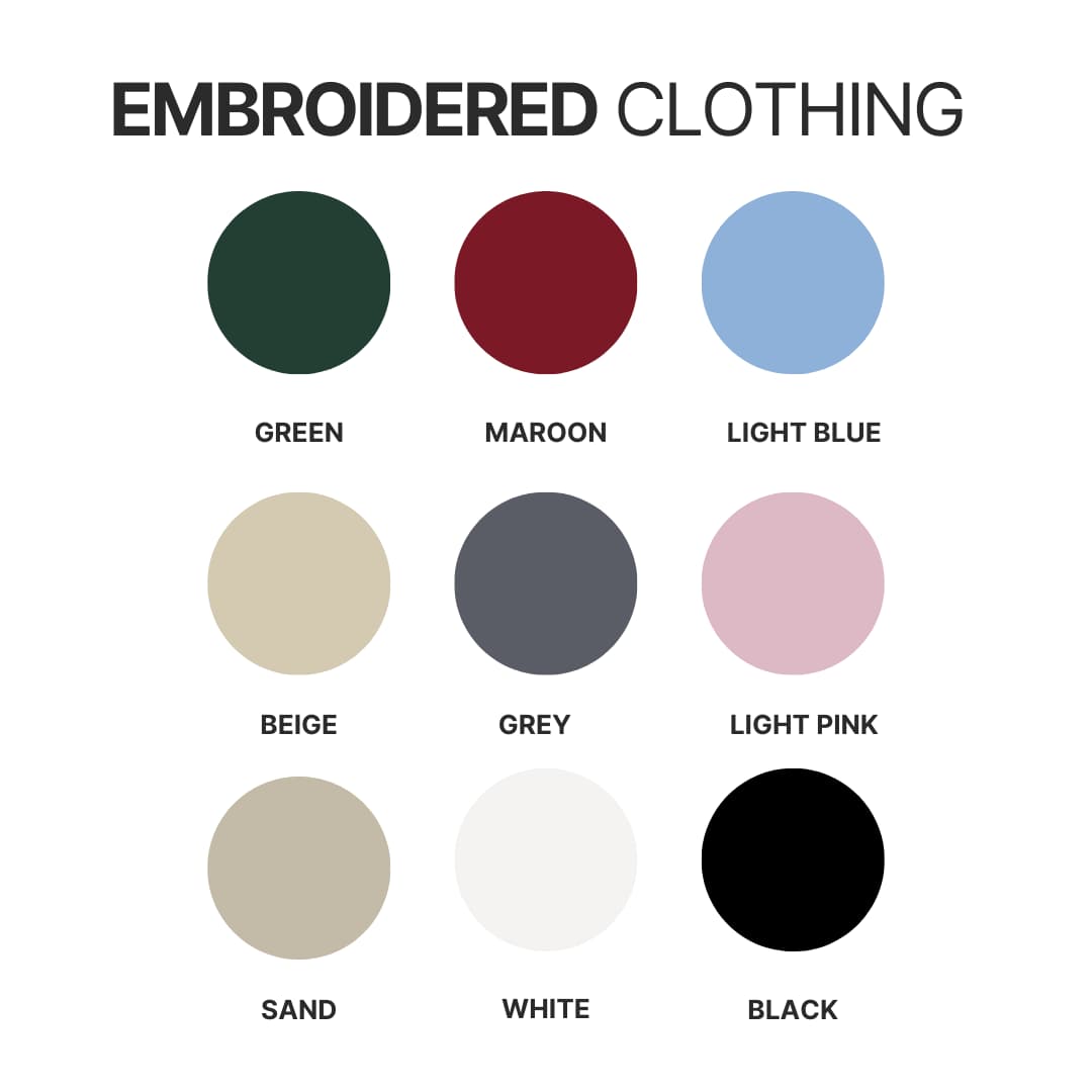 Embroidered clothing color chart 2 - Kayaking Gifts