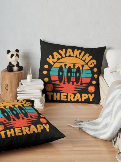 Kayaking Is My Therapy Throw Pillow Official Kayaking Merch