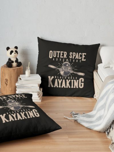 Outer Space Adventure Black Hole Kayaking With Astronaut Kayaking Vintage Illustration Throw Pillow Official Kayaking Merch