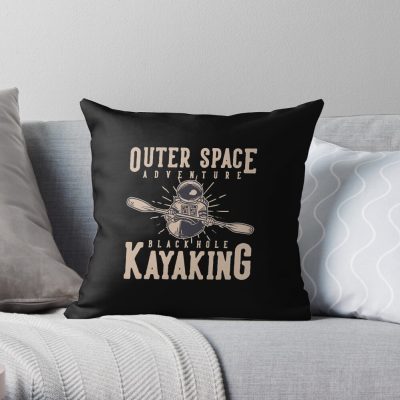 Outer Space Adventure Black Hole Kayaking With Astronaut Kayaking Vintage Illustration Throw Pillow Official Kayaking Merch