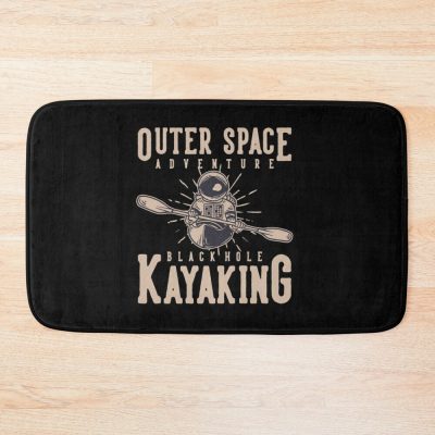 Outer Space Adventure Black Hole Kayaking With Astronaut Kayaking Vintage Illustration Bath Mat Official Kayaking Merch