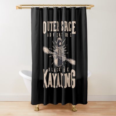 Outer Space Adventure Black Hole Kayaking With Astronaut Kayaking Vintage Illustration Shower Curtain Official Kayaking Merch