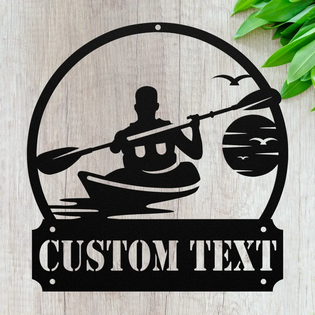 custom kayaking metal art personalized kayak sign black 12 inch wall 350 - Kayaking Gifts